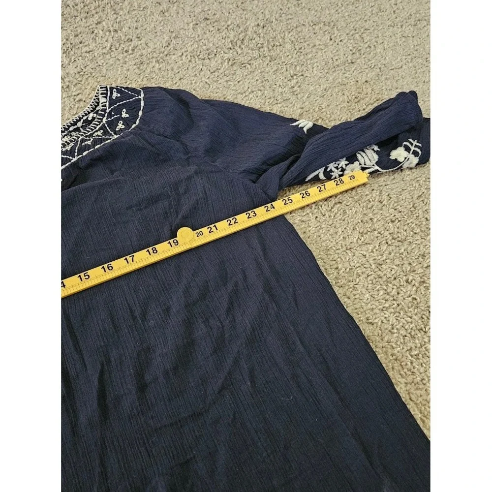 Talbots Blouse Plus Womens 2X Navy Blue Embroidered Cotton Gauze 3/4 Sleeve Boho